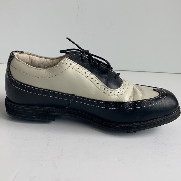 Footjoy Europa Collection wing tip style cream and black golf shoes - Picture 11 of 16